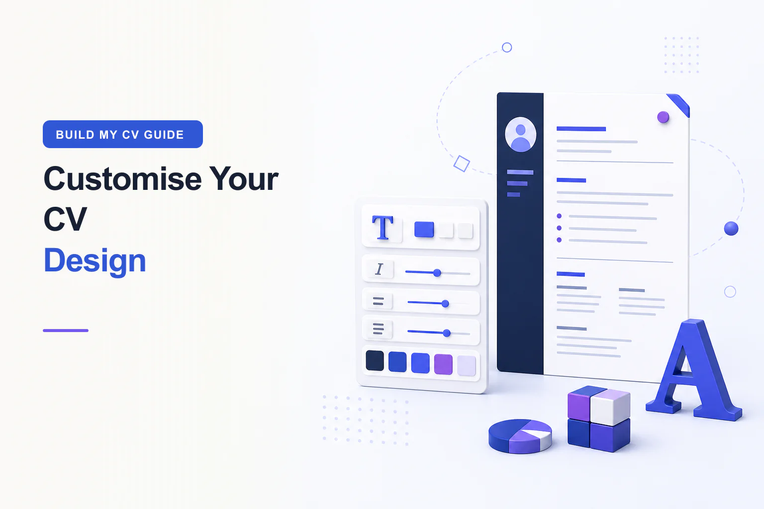 CV design customisation with professional resume, typography settings, font controls, and colour palette