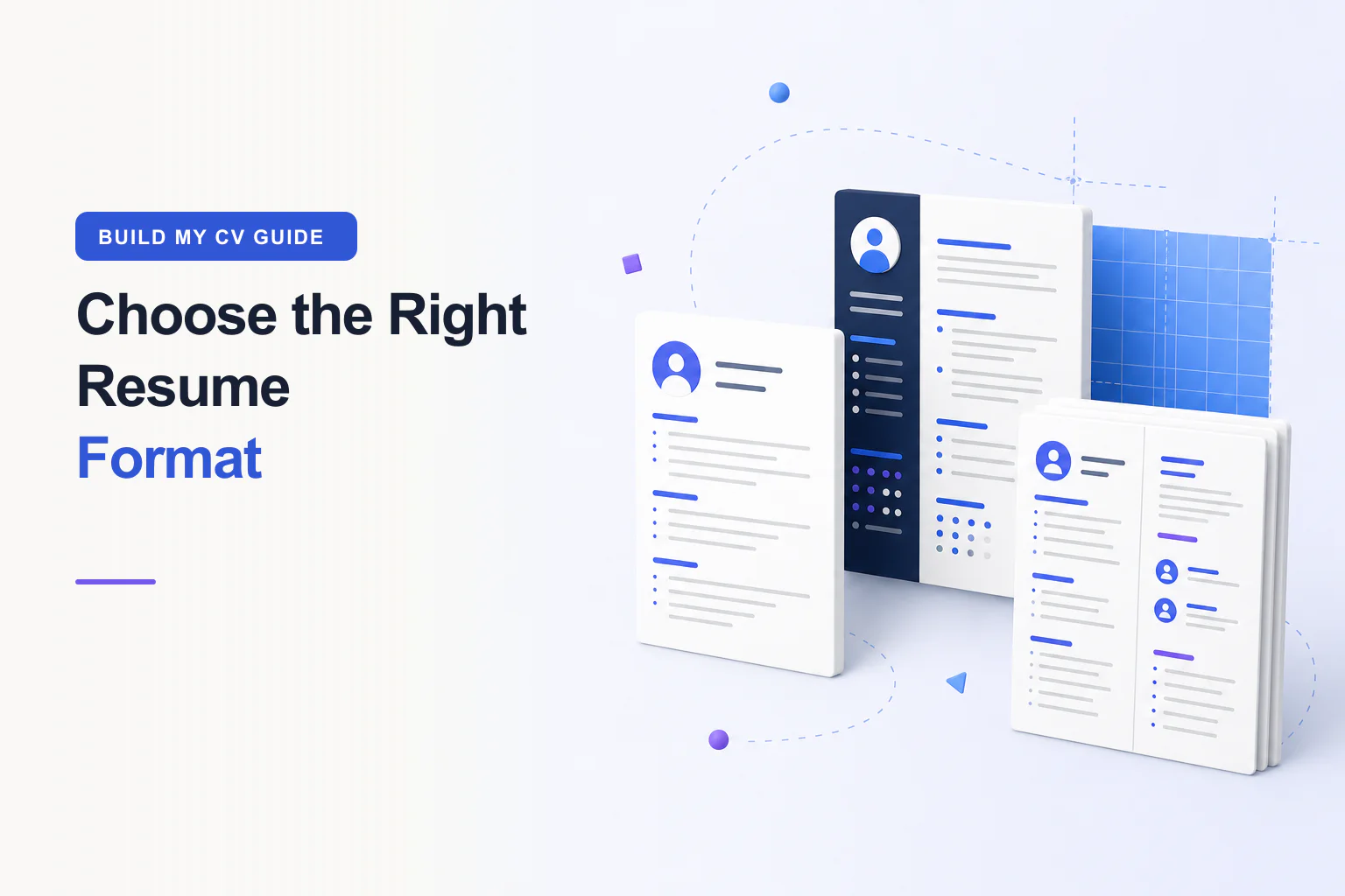 Resume format guide comparing single-column, sidebar, and two-page professional CV layouts