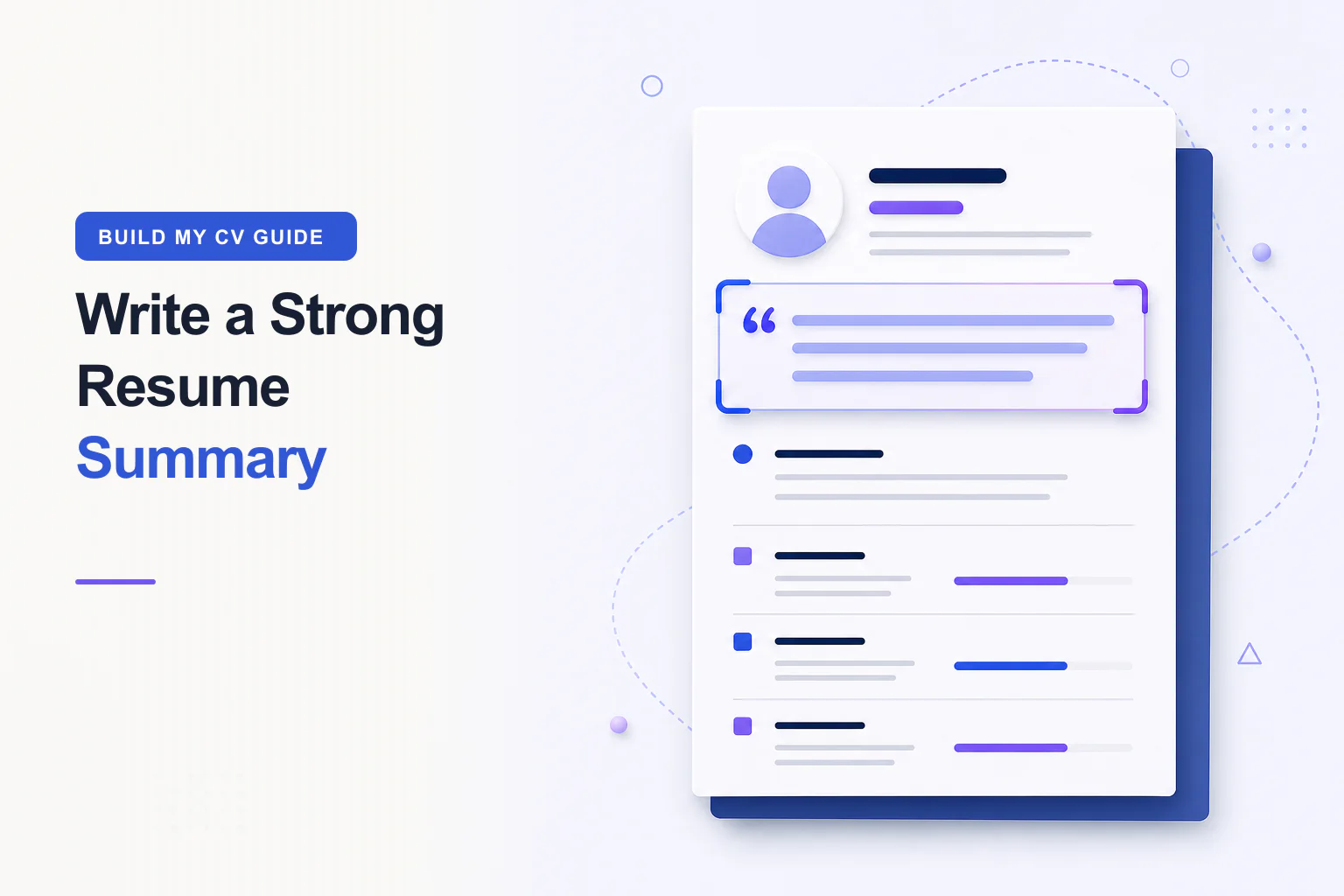 Resume summary examples shown as a highlighted professional profile section on a CV